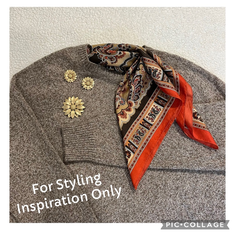 Vintage Square Brown with Orange Trim Scarf - Picture 5 of 5